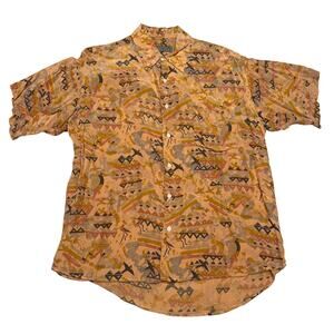 Vintage 90s Barneys New York Aztec Short Sleeve Shirt Men’s M Made In Italy